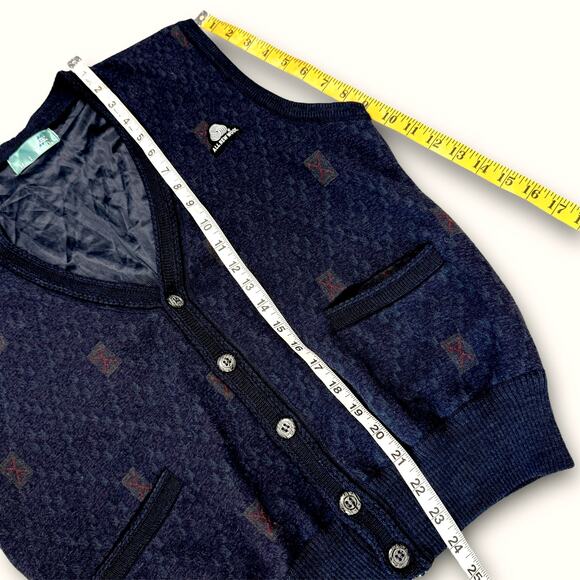 Vintage Woolmark Hiko 100% Wool Knit Buttoned Sweater Vest Men Size L Dark Navy - Picture 9 of 12